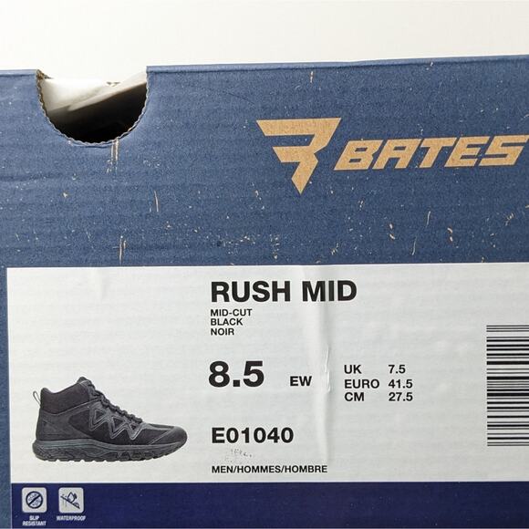 Bates Rush Mid Waterproof Work Boots, Black, Men\'s 8.5 Extra Wide
